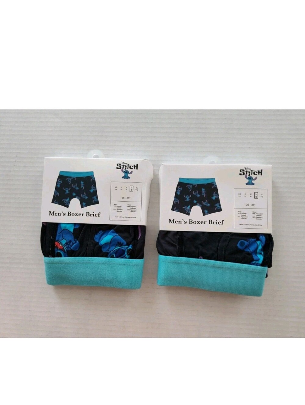 Disney Lilo Stitch Men’s Boxer Briefs Size L 36–38 Blue Character Print 2 pair